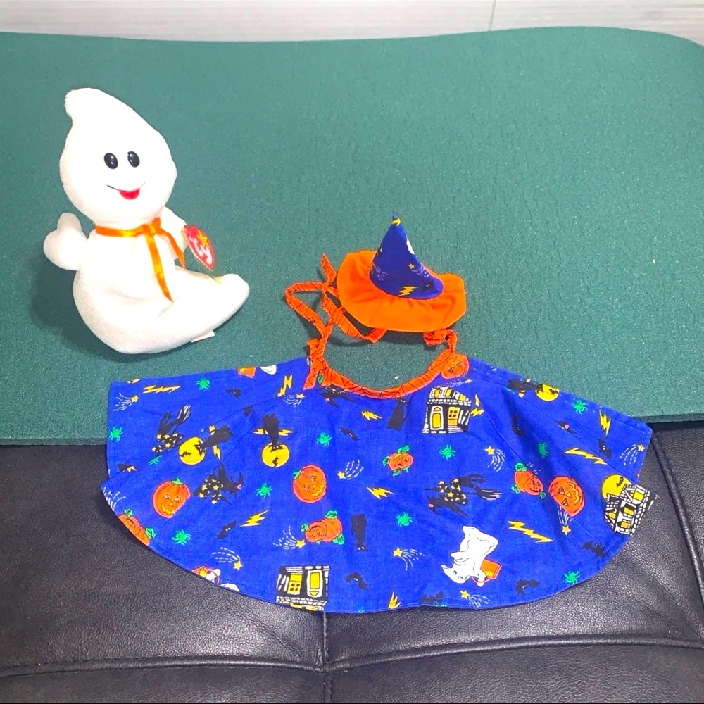 1995 Beanie Baby TY Halloween Spooky Ghost with Cape and Witch Hat